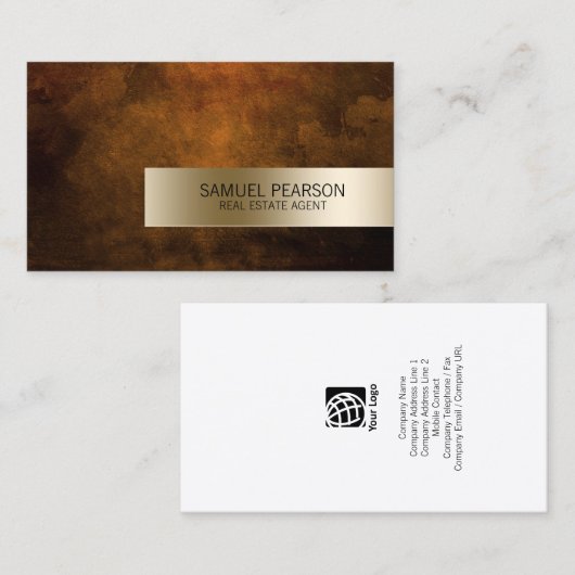 Vastgoed Agent Investment Grunge Gold Stripe Visitekaartje (Voorkant / Achterkant)