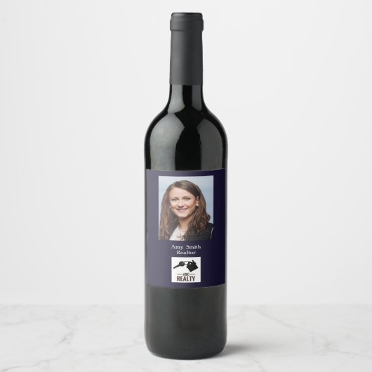 Vastgoed Blauwe ID Wijnlabel Wijn Etiket (Voorkant)