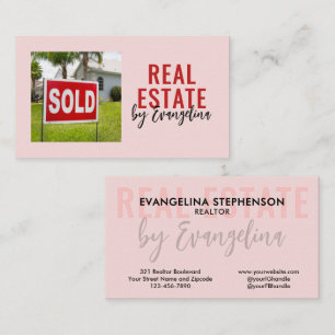 VASTGOED Blush Roze Schrift Foto Makelaar Visitekaartje