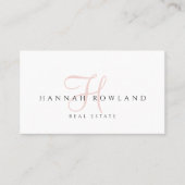 Vastgoed Blush Roze Script Monogram Naam Visitekaartje (Voorkant)