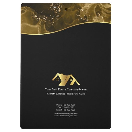 Vastgoed. Bouw. Zwart Goud Klembord (Achterkant)