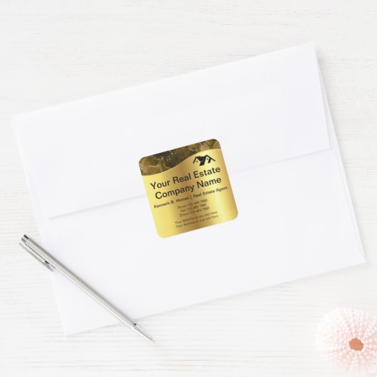 Vastgoed. Bouw. Zwart Goud Vierkante Sticker (Envelop)