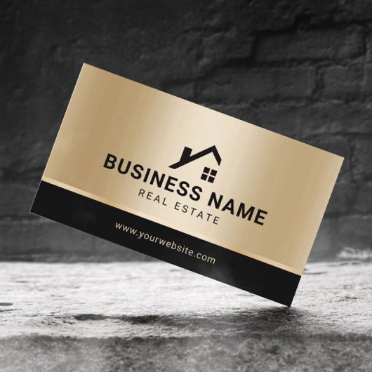 Vastgoed Custom Logo Modern Gold Realtor Visitekaartje