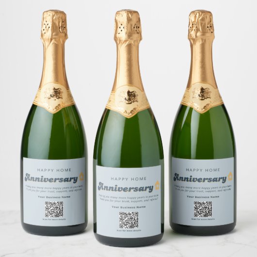 Vastgoed Home-jubileum QR-code Retro Blauw Sparkling Wijnetiket (Flessen)