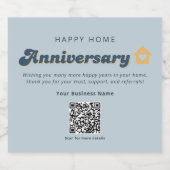 Vastgoed Home-jubileum QR-code Retro Blauw Sparkling Wijnetiket (Enkel label)