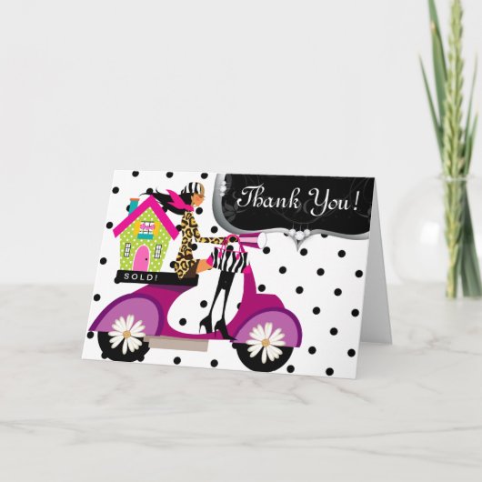 Vastgoed Huis Scooter Meisje Stippen Dank u Bedankkaart (Voorkant)
