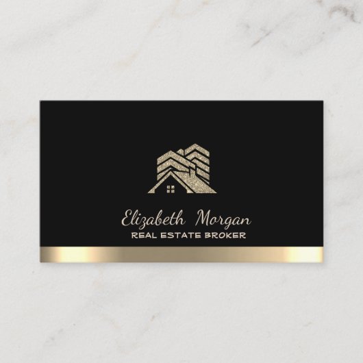 Vastgoed Makelaar Huis Dak Gebouw Zwart Visitekaartje (Voorkant)