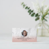 Vastgoed Realtor Trendy Marmer Blush Roze Foto Visitekaartje (Staand voorkant)