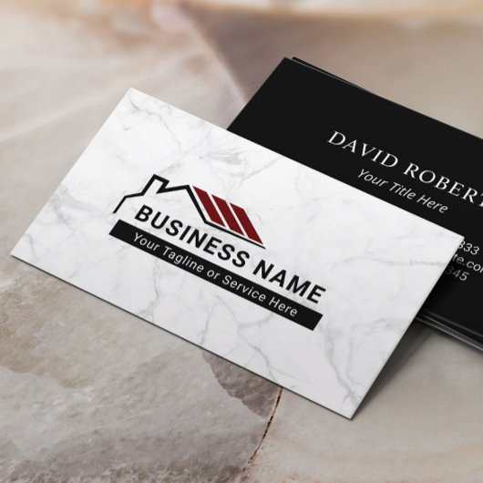 Vastgoed Rood Dakhuis Logo Modern Marmer Visitekaartje