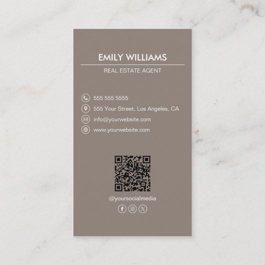Vastgoed Taupe Foto QR Code Sociale Media Visitekaartje (Achterkant)