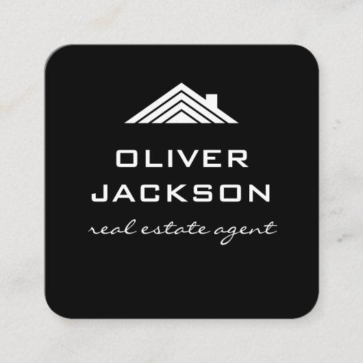 Vastgoed Zwart Wit | Dak Realtor Vierkante Visitekaartje (Voorkant)