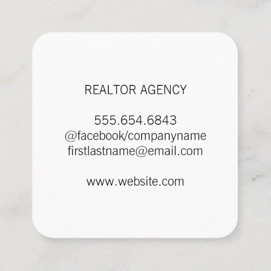 Vastgoed Zwart Wit | Dak Realtor Vierkante Visitekaartje (Achterkant)