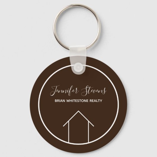 Vastgoedbedrijf Brown White Custom House Sleutelhanger (Voorkant)
