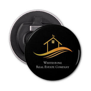 Vastgoedbedrijf Chic Black Gold Realtor Button Flesopener