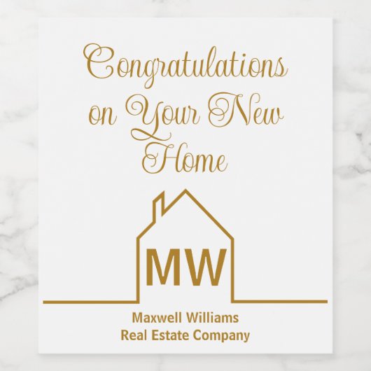 Vastgoedbedrijf Chic Gold Home Felicitatie Wijn Etiket (Enkel label)