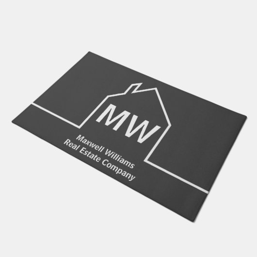 Vastgoedbedrijf gepersonaliseerde grijze makelaar deurmat (Schuin)