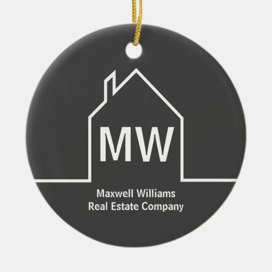 Vastgoedbedrijf gepersonaliseerde grijze makelaar keramisch ornament (Voorkant)