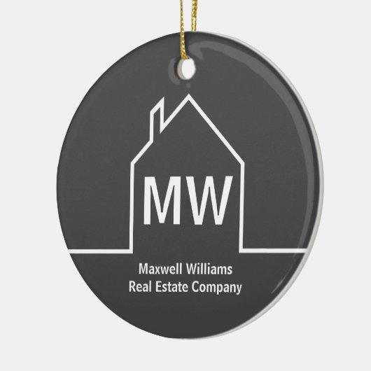 Vastgoedbedrijf gepersonaliseerde grijze makelaar keramisch ornament (Links)