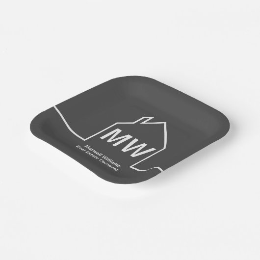 Vastgoedbedrijf gepersonaliseerde grijze makelaar papieren bordje (Gebogen)