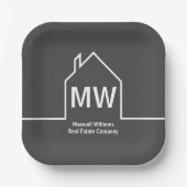 Vastgoedbedrijf gepersonaliseerde grijze makelaar papieren bordje (Voorkant)