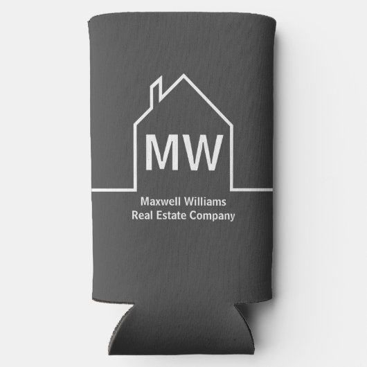 Vastgoedbedrijf gepersonaliseerde grijze makelaar seltzer blikjeskoeler (Achterkant)