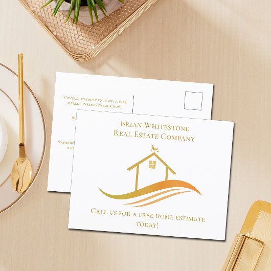 Vastgoedbedrijf Gold House Logo Custom Realtor Briefkaart