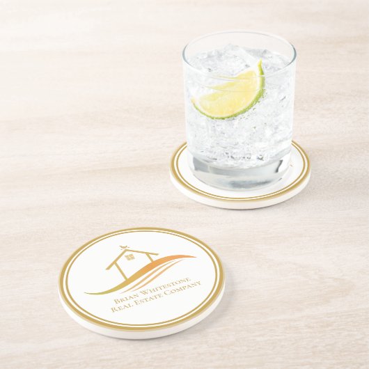 Vastgoedbedrijf Gold Personalized Realtor Zandsteen Onderzetter (Zijkant)