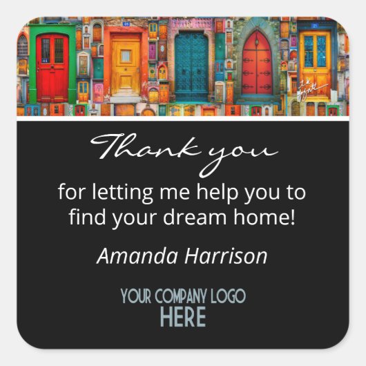 Vastgoedbedrijf Logo Dank u  Deuren Vierkante Sticker (Voorkant)