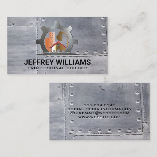 Vastgoedbouw Logo | Metaal en klinknagels Visitekaartje (Voorkant / Achterkant)