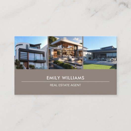 Vastgoedfoto QR Social Media Taupe Visitekaartje (Voorkant)