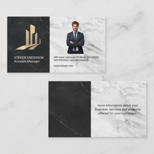 Vastgoedgebouw Logo | Zakelijk Man in Suit Visitekaartje (Voorkant / Achterkant)