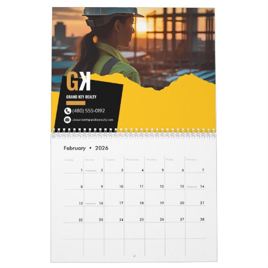 Vastgoedkalender | Zwart-goud makelaarsontwerp Kalender (Feb 2026)