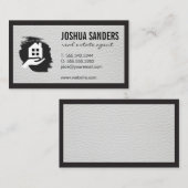  Vastgoedlogo | Leren Afwerking | Zwarte Rand Visitekaartje (Voorkant / Achterkant)