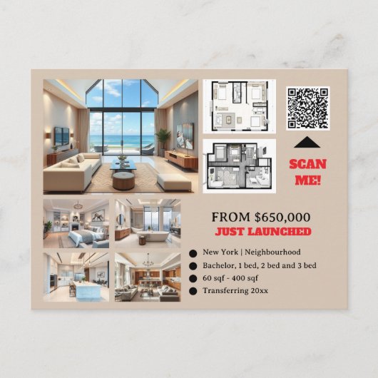 Vastgoedmakelaar aangepaste vastgoedontwikkeling briefkaart (Voorkant)