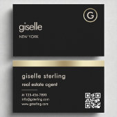Vastgoedmakelaar Black QR Code Gold Folie Visitekaartje