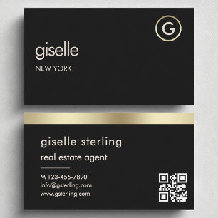 Vastgoedmakelaar Black QR Code Gold Folie Visitekaartje