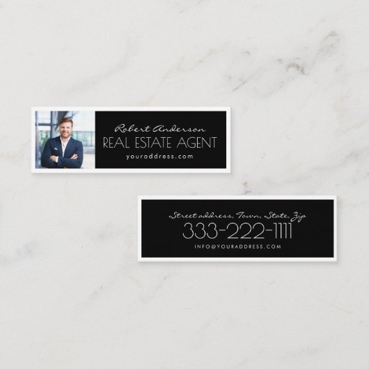 Vastgoedmakelaar Black & White Bordered Kaart Mini Visitekaartje (Voorkant / Achterkant)