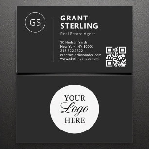 Vastgoedmakelaar Black White Logo QR Code Modern Visitekaartje