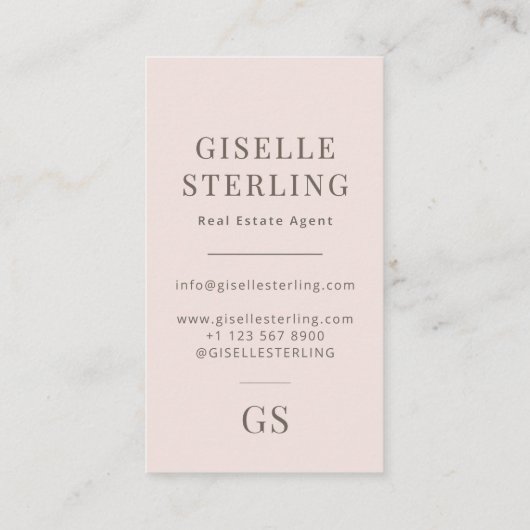 Vastgoedmakelaar Blush Pink Monogram Minimalist Visitekaartje (Achterkant)