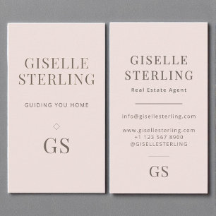 Vastgoedmakelaar Blush Pink Monogram Minimalist Visitekaartje