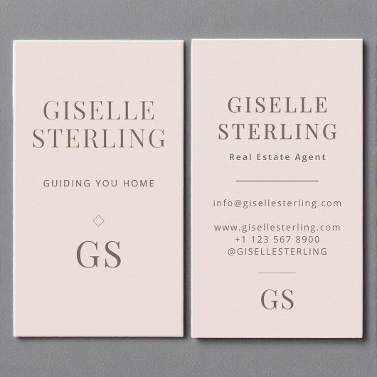 Vastgoedmakelaar Blush Pink Monogram Minimalist Visitekaartje