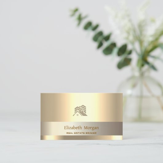 Vastgoedmakelaar Glitter House Roof Gold Visitekaartje (Staand voorkant)