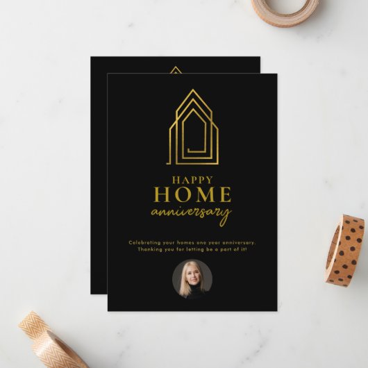 Vastgoedmakelaar Happy Home Jubileum Gold Notitiekaartje (Voorkant / Achterkant in situ)