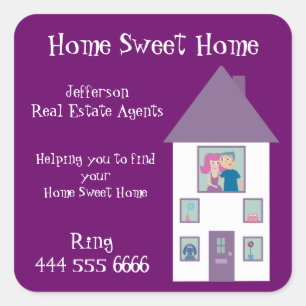Vastgoedmakelaar Home Sweet Home Vierkante Sticker