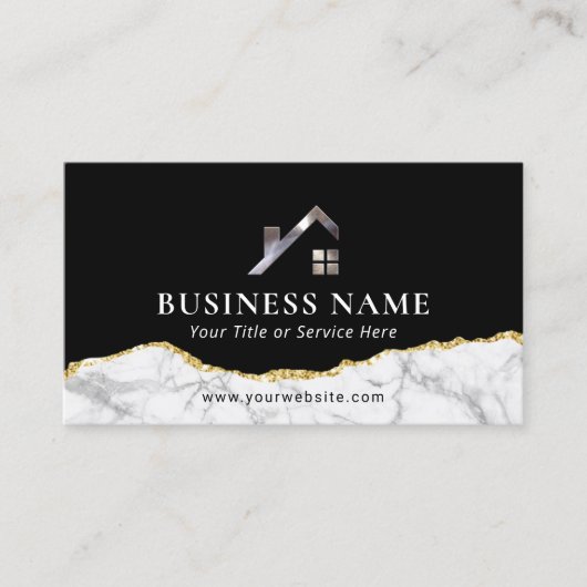 Vastgoedmakelaar House Logo Modern Gold Marble Visitekaartje (Voorkant)