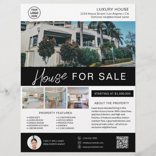 Vastgoedmakelaar Huis te koop Aangepaste Logo QR Flyer (Voorkant)