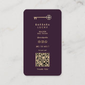 Vastgoedmakelaar Luxury Paarse Gold Key Realtor Visitekaartje (Achterkant)
