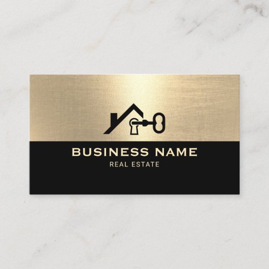 Vastgoedmakelaar Modern Black & Gold Realtor Visitekaartje (Voorkant)