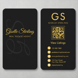 Vastgoedmakelaar Monogram Black Gold QR-code Visitekaartje