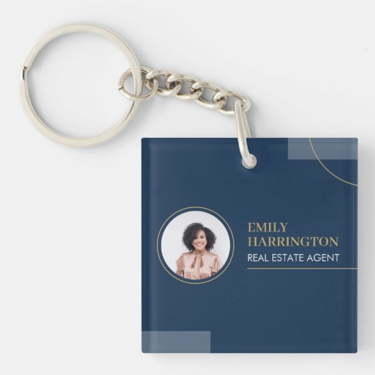 Vastgoedmakelaar Navy Fijne Lijnen Sleutelhanger (Voorkant)